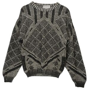 413. Limited Editions VTG Mens M Wool Blend Sweater  Italy Geometric Black Gray